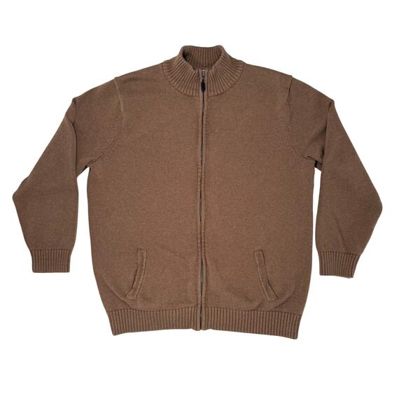 L.L. Bean Men’s XXL Tall Brown Zip Cardigan Sweater 100% Cotton Knit - Picture 1 of 6